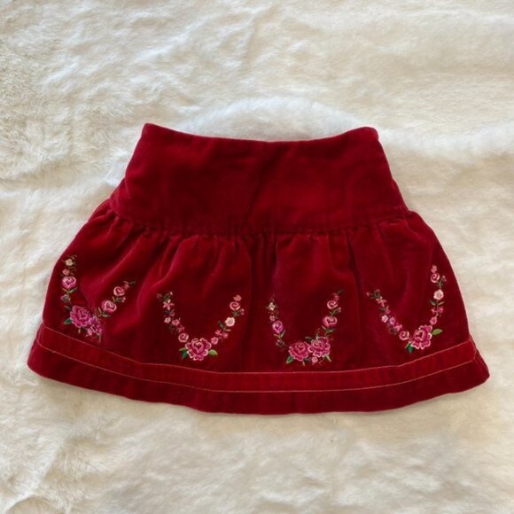 The Children's Place Burgundy Velvet Allover Embroidered Flowers Lined Skirt 6-9 - Picture 5 of 5